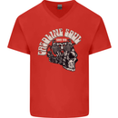 Gasoline Soul Biker Skull Motorbike Chopper Mens V-Neck Cotton T-Shirt Red