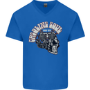 Gasoline Soul Biker Skull Motorbike Chopper Mens V-Neck Cotton T-Shirt Royal Blue
