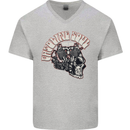 Gasoline Soul Biker Skull Motorbike Chopper Mens V-Neck Cotton T-Shirt Sports Grey