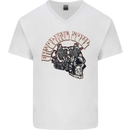Gasoline Soul Biker Skull Motorbike Chopper Mens V-Neck Cotton T-Shirt White