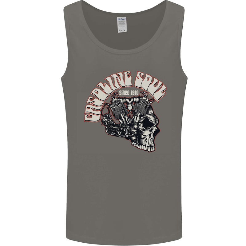 Gasoline Soul Biker Skull Motorbike Chopper Mens Vest Tank Top Charcoal