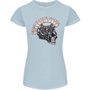 Gasoline Soul Biker Skull Motorbike Chopper Womens Petite Cut T-Shirt Light Blue