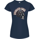 Gasoline Soul Biker Skull Motorbike Chopper Womens Petite Cut T-Shirt Navy Blue