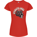 Gasoline Soul Biker Skull Motorbike Chopper Womens Petite Cut T-Shirt Red