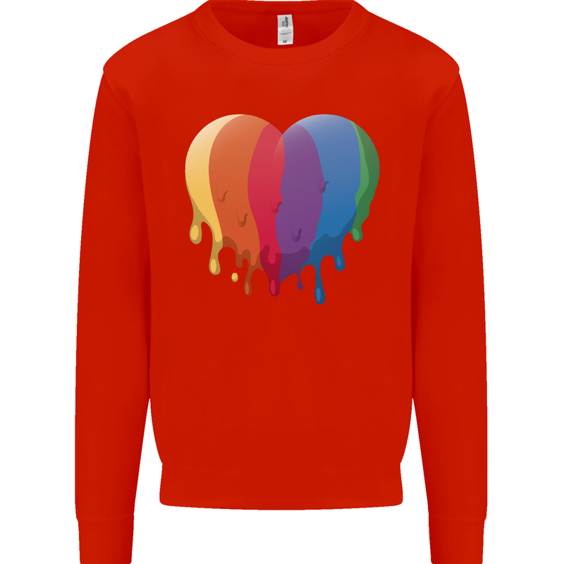 Gay Pride LGBT Heart Mens Sweatshirt Jumper Bright Red