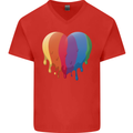 Gay Pride LGBT Heart Mens V-Neck Cotton T-Shirt Red
