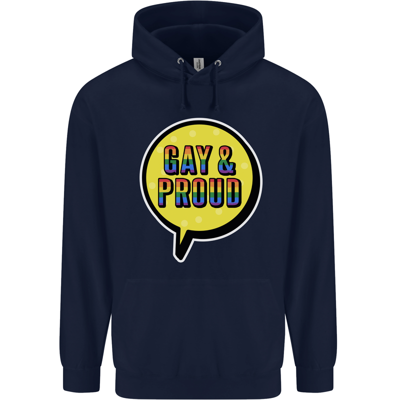 Gay and Proud LGBT Pride Awareness Childrens Kids Hoodie Navy Blue