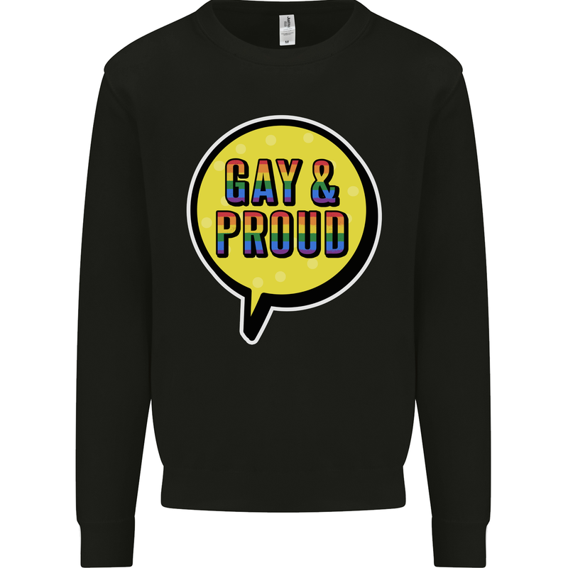 Gay and Proud LGBT Pride Awareness Kids Sweatshirt Jumper Black