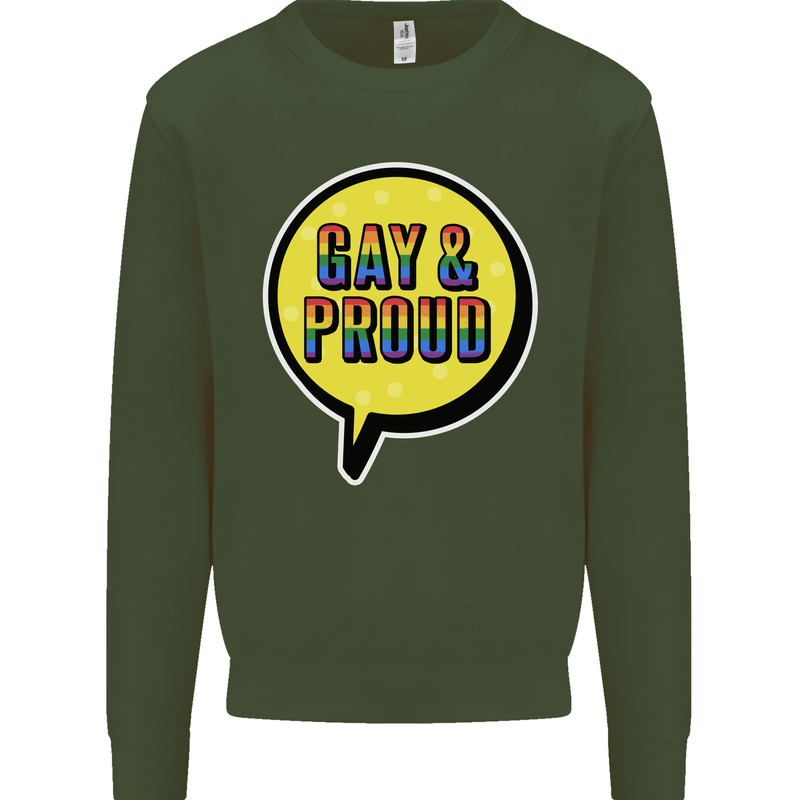 Gay and Proud LGBT Pride Awareness Kids Sweatshirt Jumper Forest Green