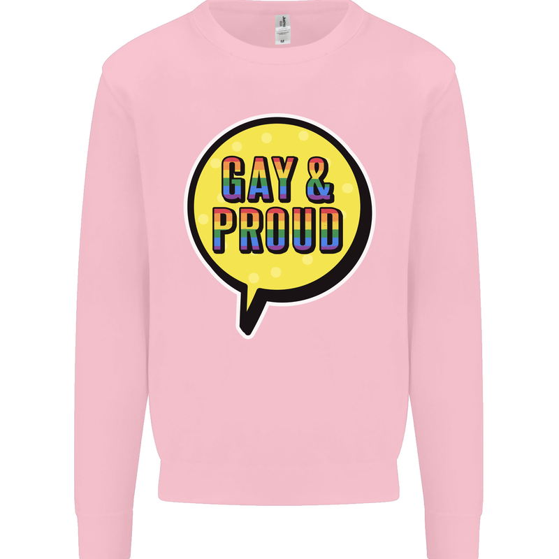 Gay and Proud LGBT Pride Awareness Kids Sweatshirt Jumper Light Pink