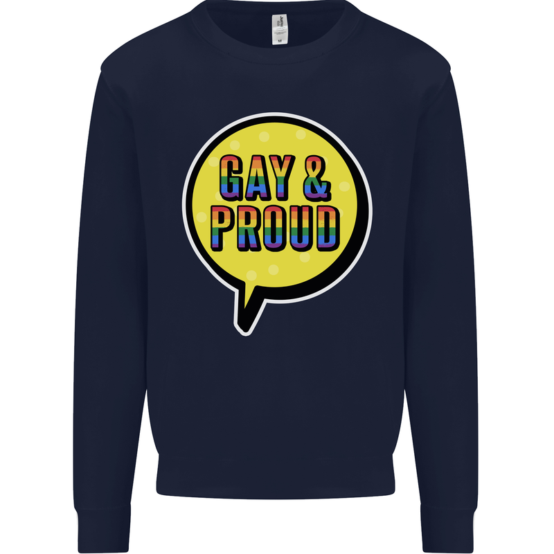 Gay and Proud LGBT Pride Awareness Kids Sweatshirt Jumper Navy Blue