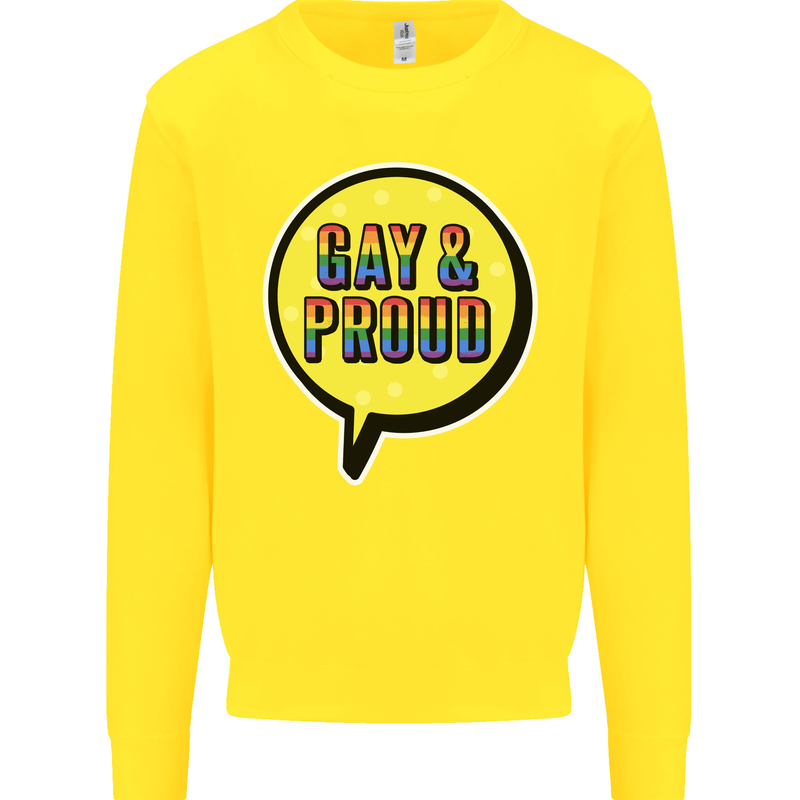 Gay and Proud LGBT Pride Awareness Kids Sweatshirt Jumper Yellow