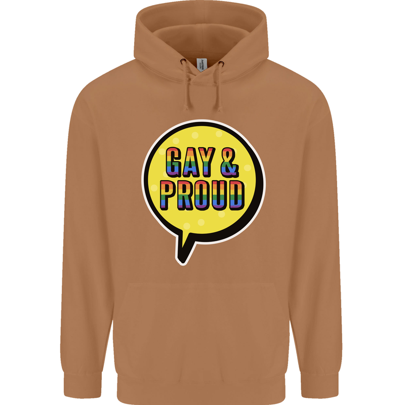 Gay and Proud LGBT Pride Awareness Mens 80% Cotton Hoodie Caramel Latte
