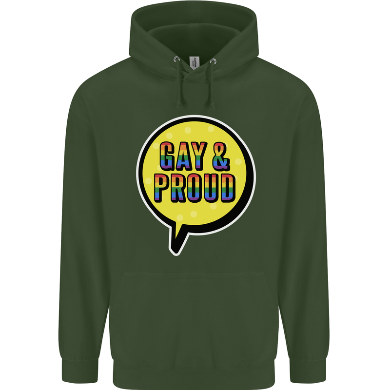 Gay and Proud LGBT Pride Awareness Mens 80% Cotton Hoodie Forest Green