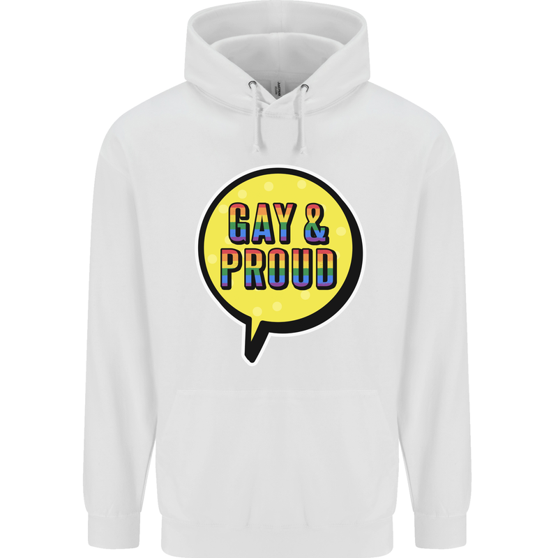 Gay and Proud LGBT Pride Awareness Mens 80% Cotton Hoodie White