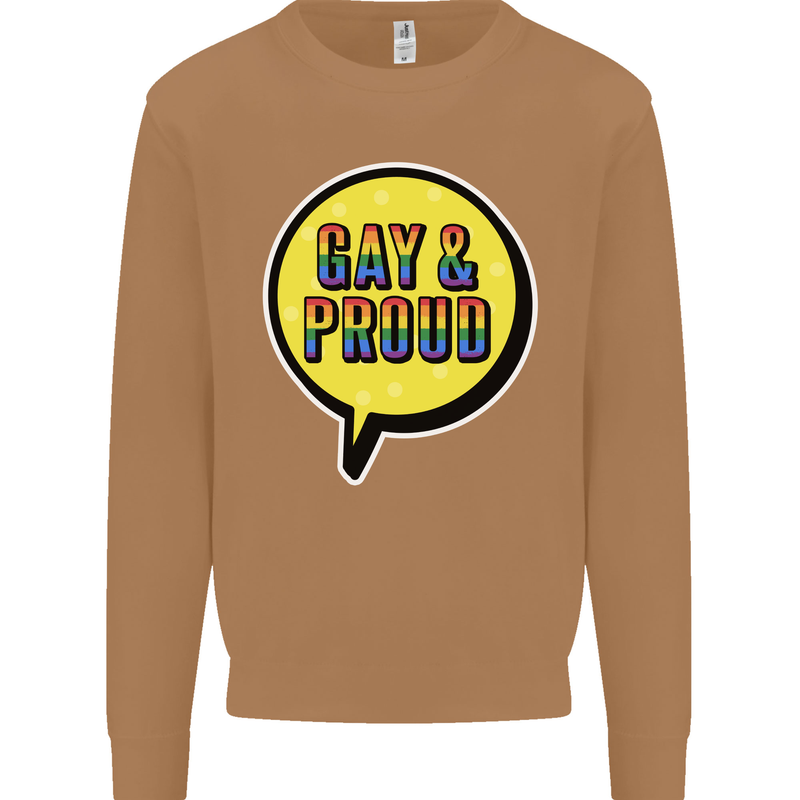 Gay and Proud LGBT Pride Awareness Mens Sweatshirt Jumper Caramel Latte