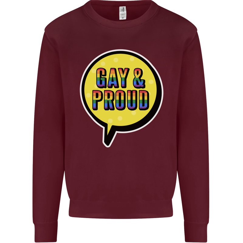 Gay and Proud LGBT Pride Awareness Mens Sweatshirt Jumper Maroon
