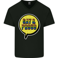 Gay and Proud LGBT Pride Awareness Mens V-Neck Cotton T-Shirt Black