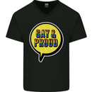 Gay and Proud LGBT Pride Awareness Mens V-Neck Cotton T-Shirt Black
