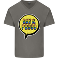 Gay and Proud LGBT Pride Awareness Mens V-Neck Cotton T-Shirt Charcoal