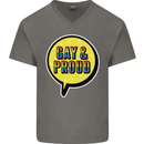 Gay and Proud LGBT Pride Awareness Mens V-Neck Cotton T-Shirt Charcoal