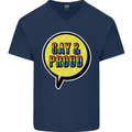 Gay and Proud LGBT Pride Awareness Mens V-Neck Cotton T-Shirt Navy Blue