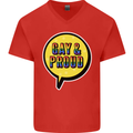 Gay and Proud LGBT Pride Awareness Mens V-Neck Cotton T-Shirt Red