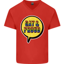 Gay and Proud LGBT Pride Awareness Mens V-Neck Cotton T-Shirt Red