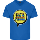 Gay and Proud LGBT Pride Awareness Mens V-Neck Cotton T-Shirt Royal Blue
