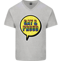 Gay and Proud LGBT Pride Awareness Mens V-Neck Cotton T-Shirt Sports Grey