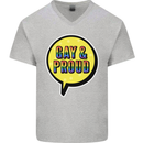 Gay and Proud LGBT Pride Awareness Mens V-Neck Cotton T-Shirt Sports Grey