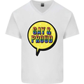 Gay and Proud LGBT Pride Awareness Mens V-Neck Cotton T-Shirt White