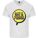 Gay and Proud LGBT Pride Awareness Mens V-Neck Cotton T-Shirt White