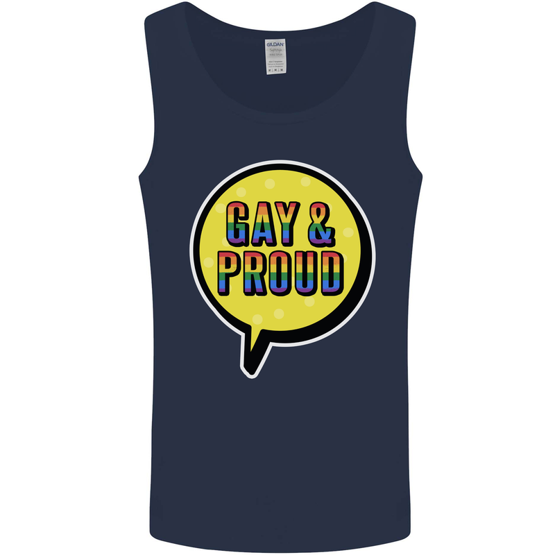 Gay and Proud LGBT Pride Awareness Mens Vest Tank Top Navy Blue