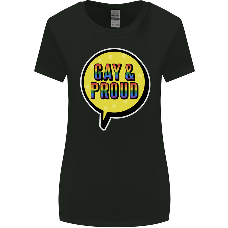 Gay and Proud LGBT Pride Awareness Womens Wider Cut T-Shirt Black