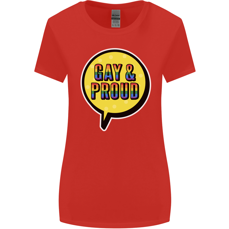 Gay and Proud LGBT Pride Awareness Womens Wider Cut T-Shirt Red