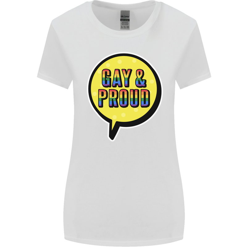 Gay and Proud LGBT Pride Awareness Womens Wider Cut T-Shirt White