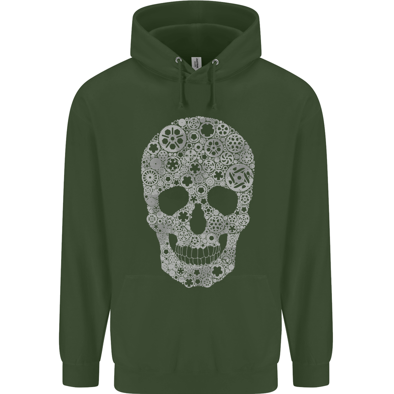 Gear Skull Biker Motorcycle Motorbike Cars Childrens Kids Hoodie Forest Green