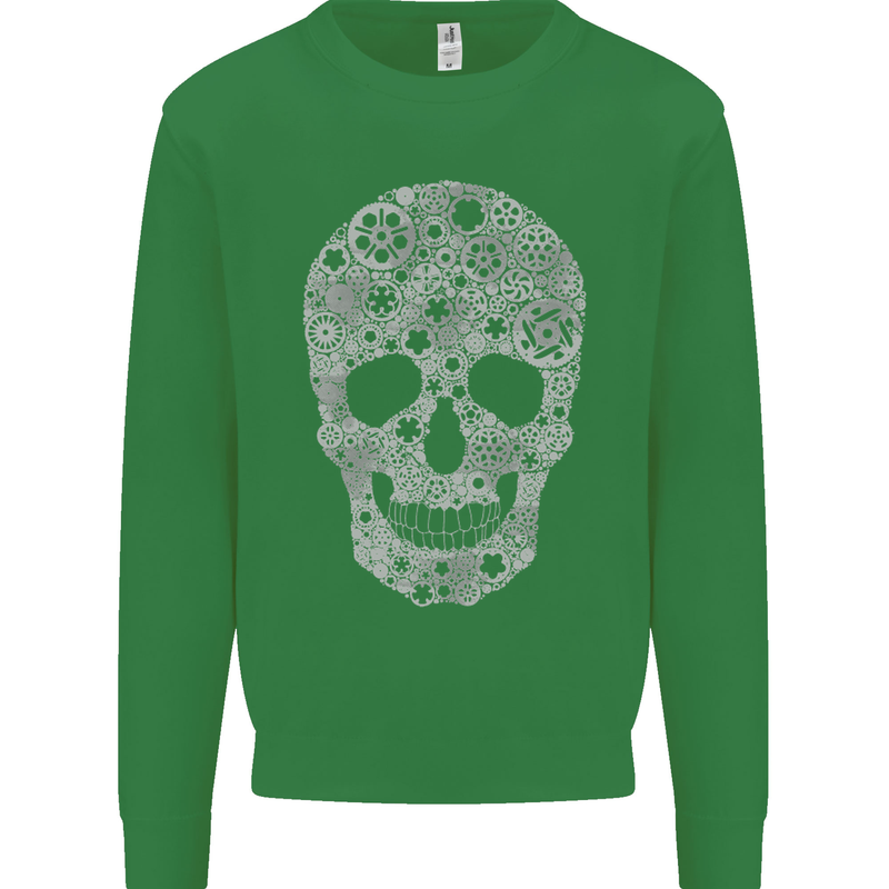 Gear Skull Biker Motorcycle Motorbike Cars Kids Sweatshirt Jumper Irish Green