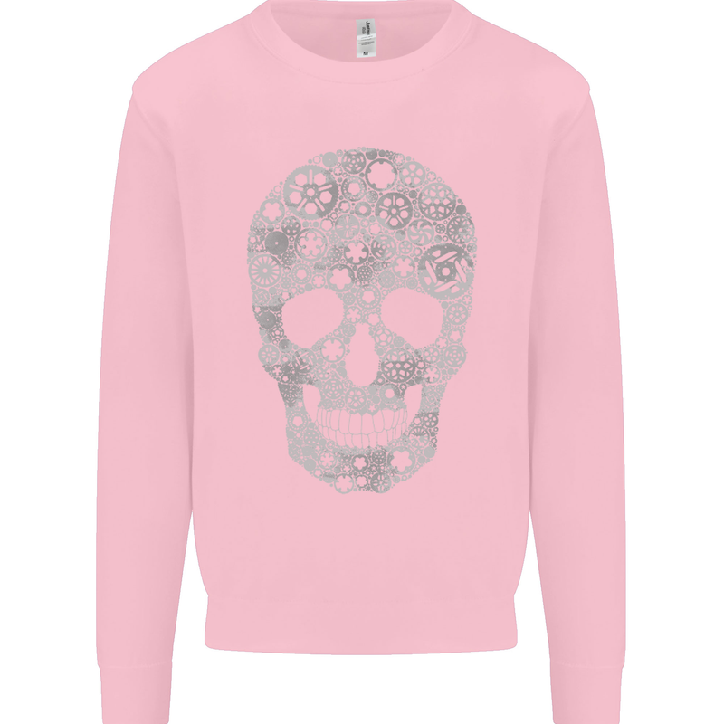 Gear Skull Biker Motorcycle Motorbike Cars Kids Sweatshirt Jumper Light Pink