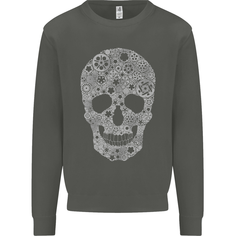 Gear Skull Biker Motorcycle Motorbike Cars Kids Sweatshirt Jumper Storm Grey