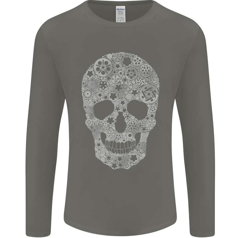 Gear Skull Biker Motorcycle Motorbike Cars Mens Long Sleeve T-Shirt Charcoal