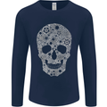 Gear Skull Biker Motorcycle Motorbike Cars Mens Long Sleeve T-Shirt Navy Blue