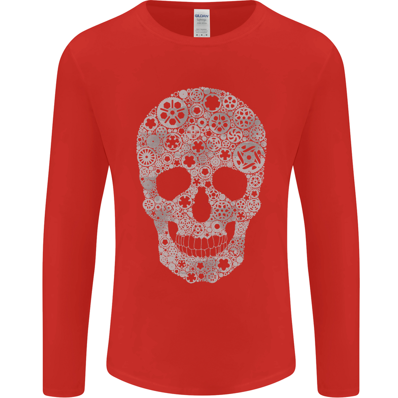 Gear Skull Biker Motorcycle Motorbike Cars Mens Long Sleeve T-Shirt Red