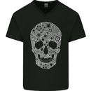 Gear Skull Biker Motorcycle Motorbike Cars Mens V-Neck Cotton T-Shirt Black