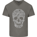 Gear Skull Biker Motorcycle Motorbike Cars Mens V-Neck Cotton T-Shirt Charcoal