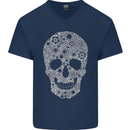 Gear Skull Biker Motorcycle Motorbike Cars Mens V-Neck Cotton T-Shirt Navy Blue