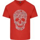 Gear Skull Biker Motorcycle Motorbike Cars Mens V-Neck Cotton T-Shirt Red