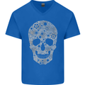Gear Skull Biker Motorcycle Motorbike Cars Mens V-Neck Cotton T-Shirt Royal Blue