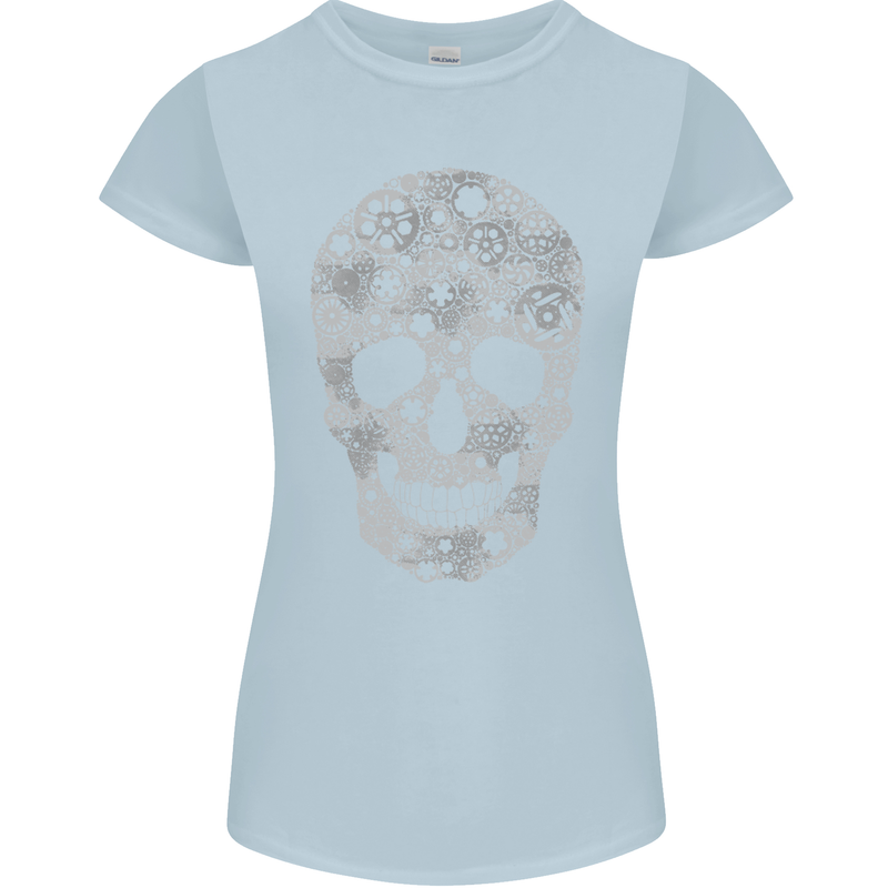 Gear Skull Biker Motorcycle Motorbike Cars Womens Petite Cut T-Shirt Light Blue